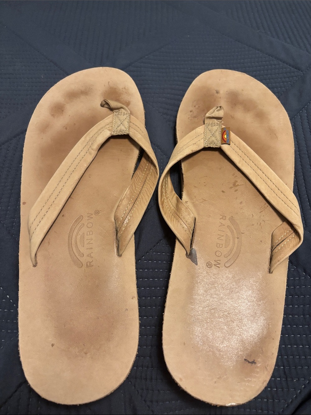 Rainbow Men's Tan Leather Flip Flop Sandals